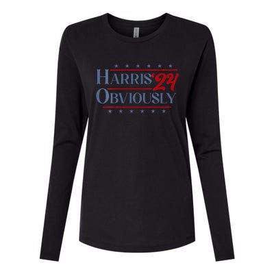 Harris. Obviously. A Vote For 2024 President Kamala Harris Womens Cotton Relaxed Long Sleeve T-Shirt