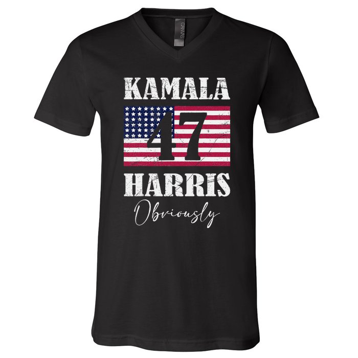 Harris. Obviously. A Vote For 2024 President Kamala Harris V-Neck T-Shirt