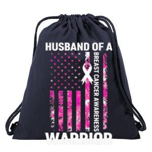 Husband Of A Warrior American Flag Breast Cancer Awareness Drawstring Bag