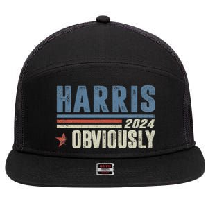 Harris Obviously A Vote For 2024 President Kamala Harris 7 Panel Mesh Trucker Snapback Hat