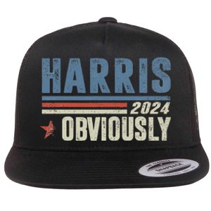 Harris Obviously A Vote For 2024 President Kamala Harris Flat Bill Trucker Hat