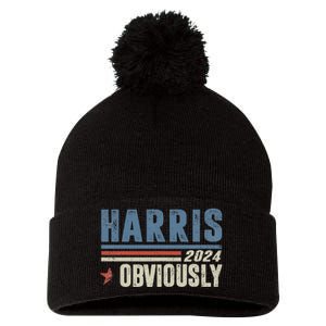 Harris Obviously A Vote For 2024 President Kamala Harris Pom Pom 12in Knit Beanie