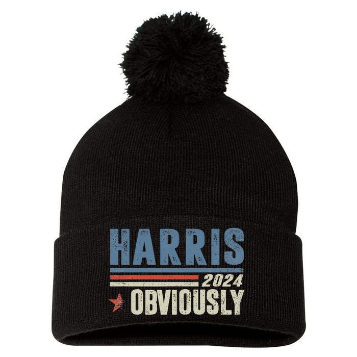 Harris Obviously A Vote For 2024 President Kamala Harris Pom Pom 12in Knit Beanie