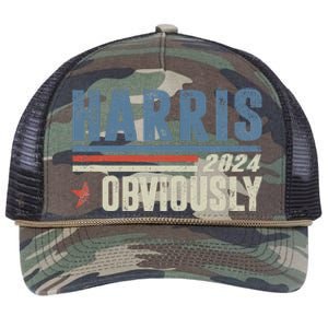 Harris Obviously A Vote For 2024 President Kamala Harris Retro Rope Trucker Hat Cap