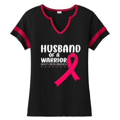 Husband Of A Warrior Pink Ribbon Breast Cancer Support Ladies Halftime Notch Neck Tee