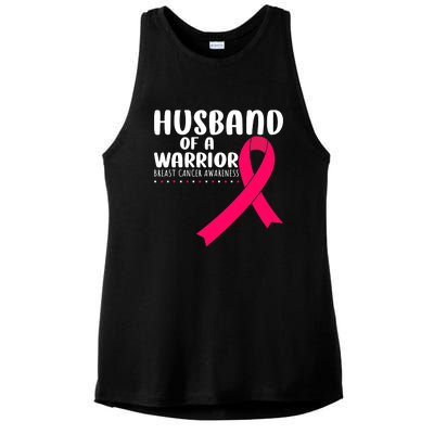 Husband Of A Warrior Pink Ribbon Breast Cancer Support Ladies PosiCharge Tri-Blend Wicking Tank