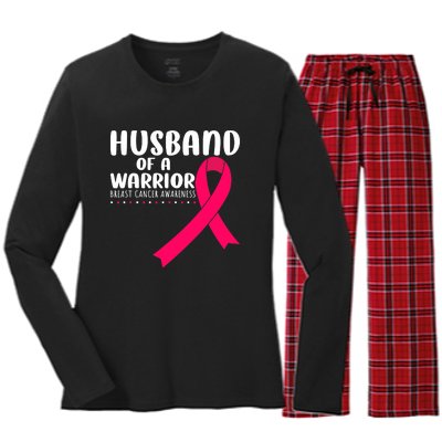 Husband Of A Warrior Pink Ribbon Breast Cancer Support Women's Long Sleeve Flannel Pajama Set 