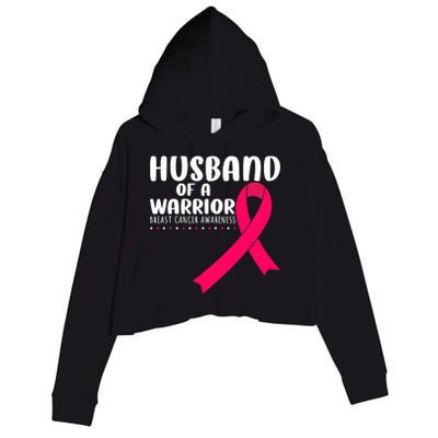 Husband Of A Warrior Pink Ribbon Breast Cancer Support Crop Fleece Hoodie