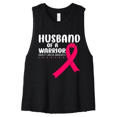 Husband Of A Warrior Pink Ribbon Breast Cancer Support Women's Racerback Cropped Tank