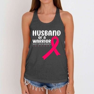 Husband Of A Warrior Pink Ribbon Breast Cancer Support Women's Knotted Racerback Tank