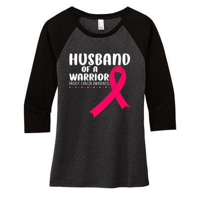 Husband Of A Warrior Pink Ribbon Breast Cancer Support Women's Tri-Blend 3/4-Sleeve Raglan Shirt