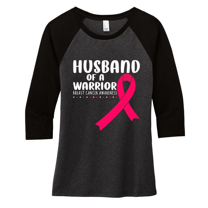 Husband Of A Warrior Pink Ribbon Breast Cancer Support Women's Tri-Blend 3/4-Sleeve Raglan Shirt