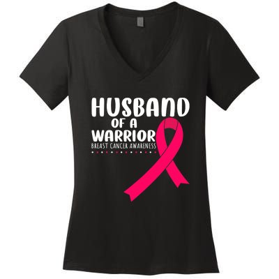 Husband Of A Warrior Pink Ribbon Breast Cancer Support Women's V-Neck T-Shirt