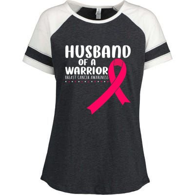 Husband Of A Warrior Pink Ribbon Breast Cancer Support Enza Ladies Jersey Colorblock Tee