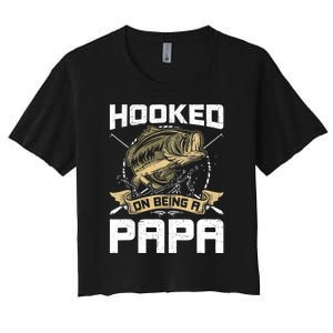 Hooked On Being A Papa Fly Fishing Grandpa Women's Crop Top Tee