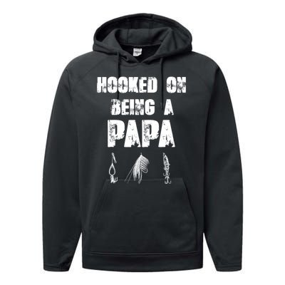 Hooked On Being A Papa Funny Fishing Gift Performance Fleece Hoodie