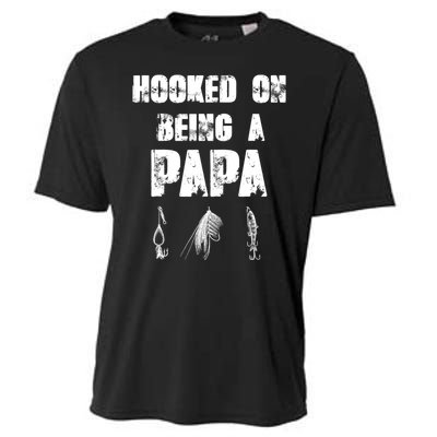 Hooked On Being A Papa Funny Fishing Gift Cooling Performance Crew T-Shirt