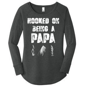 Hooked On Being A Papa Funny Fishing Gift Women's Perfect Tri Tunic Long Sleeve Shirt