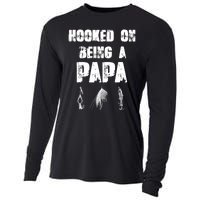 Hooked On Being A Papa Funny Fishing Gift Cooling Performance Long Sleeve Crew