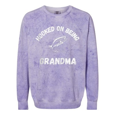 Hooked On Being Grandma Fishing Graphic Fish Design Zip Colorblast Crewneck Sweatshirt