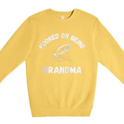 Hooked On Being Grandma Fishing Graphic Fish Design Zip Premium Crewneck Sweatshirt