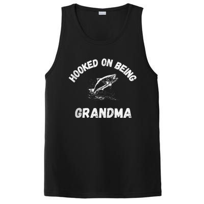 Hooked On Being Grandma Fishing Graphic Fish Design Zip PosiCharge Competitor Tank