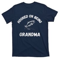 Hooked On Being Grandma Fishing Graphic Fish Design Zip T-Shirt