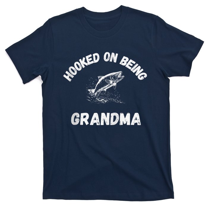 Hooked On Being Grandma Fishing Graphic Fish Design Zip T-Shirt