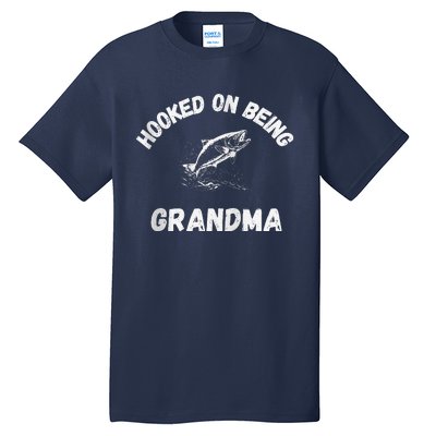 Hooked On Being Grandma Fishing Graphic Fish Design Zip Tall T-Shirt