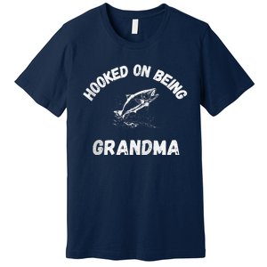 Hooked On Being Grandma Fishing Graphic Fish Design Zip Premium T-Shirt