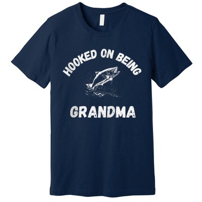 Hooked On Being Grandma Fishing Graphic Fish Design Zip Premium T-Shirt