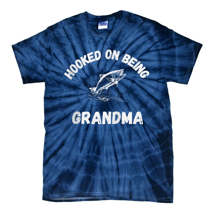 Hooked On Being Grandma Fishing Graphic Fish Design Zip Tie-Dye T-Shirt