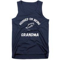 Hooked On Being Grandma Fishing Graphic Fish Design Zip Tank Top