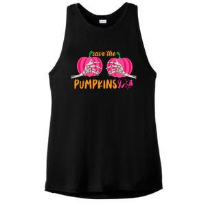 Halloween October Breast Cancer Pink Ribbon Pumpkin Ladies PosiCharge Tri-Blend Wicking Tank