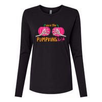 Halloween October Breast Cancer Pink Ribbon Pumpkin Womens Cotton Relaxed Long Sleeve T-Shirt