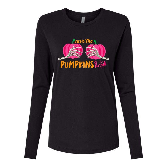 Halloween October Breast Cancer Pink Ribbon Pumpkin Womens Cotton Relaxed Long Sleeve T-Shirt