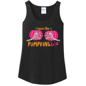 Halloween October Breast Cancer Pink Ribbon Pumpkin Ladies Essential Tank