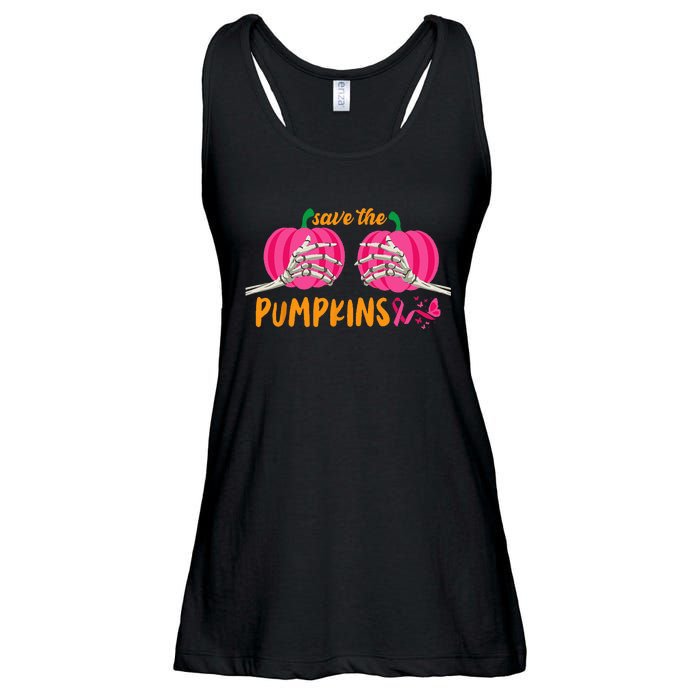 Halloween October Breast Cancer Pink Ribbon Pumpkin Ladies Essential Flowy Tank