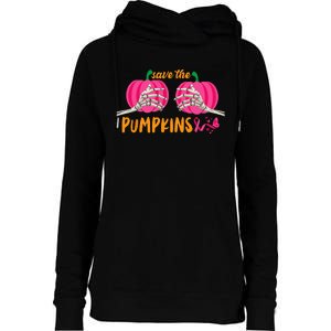 Halloween October Breast Cancer Pink Ribbon Pumpkin Womens Funnel Neck Pullover Hood