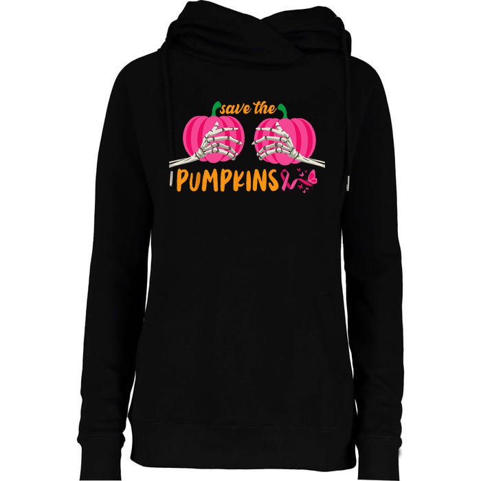 Halloween October Breast Cancer Pink Ribbon Pumpkin Womens Funnel Neck Pullover Hood