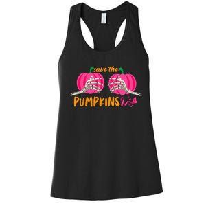 Halloween October Breast Cancer Pink Ribbon Pumpkin Women's Racerback Tank