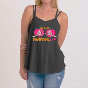 Halloween October Breast Cancer Pink Ribbon Pumpkin Women's Strappy Tank