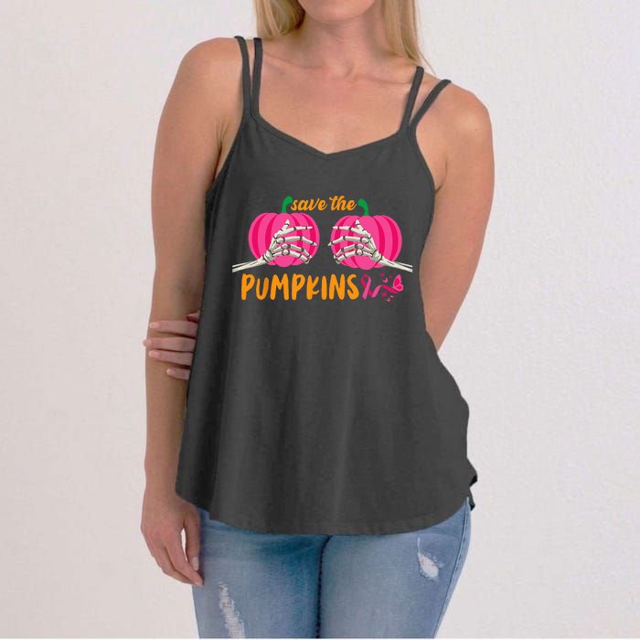 Halloween October Breast Cancer Pink Ribbon Pumpkin Women's Strappy Tank