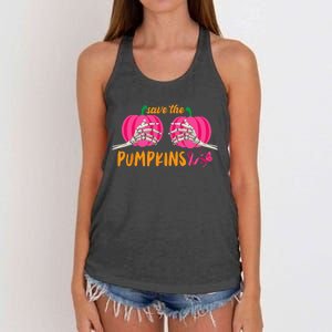 Halloween October Breast Cancer Pink Ribbon Pumpkin Women's Knotted Racerback Tank