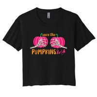 Halloween October Breast Cancer Pink Ribbon Pumpkin Women's Crop Top Tee