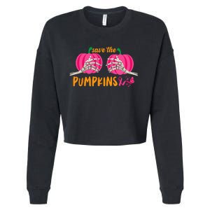 Halloween October Breast Cancer Pink Ribbon Pumpkin Cropped Pullover Crew