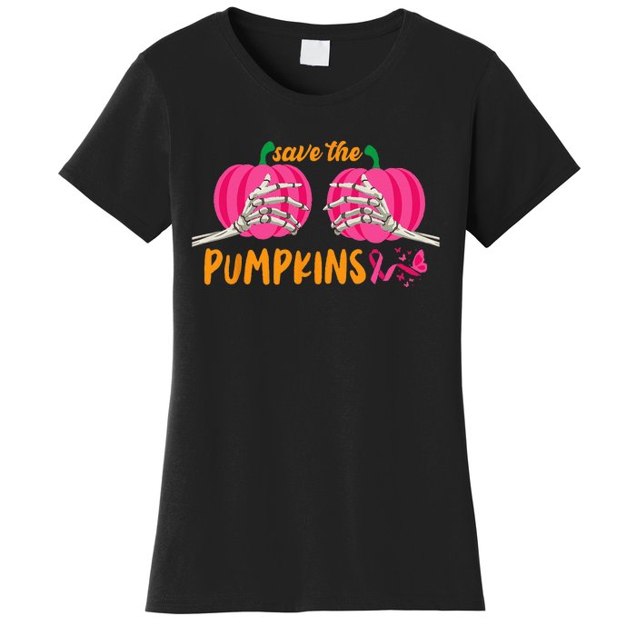 Halloween October Breast Cancer Pink Ribbon Pumpkin Women's T-Shirt