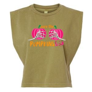 Halloween October Breast Cancer Pink Ribbon Pumpkin Garment-Dyed Women's Muscle Tee