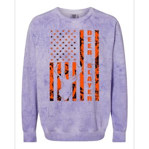 Hunter Orange Camo American Flag Deer Slayer Colorblast Crewneck Sweatshirt