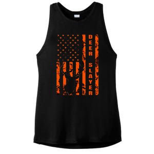 Hunter Orange Camo American Flag Deer Slayer Ladies PosiCharge Tri-Blend Wicking Tank